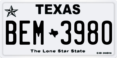 TX license plate BEM3980