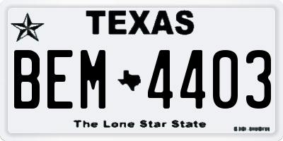 TX license plate BEM4403