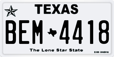 TX license plate BEM4418