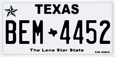 TX license plate BEM4452