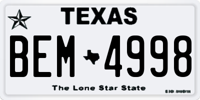 TX license plate BEM4998