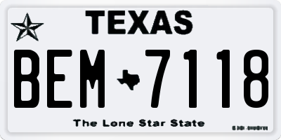 TX license plate BEM7118