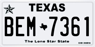 TX license plate BEM7361