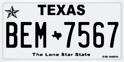 TX license plate BEM7567
