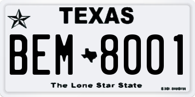 TX license plate BEM8001