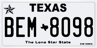 TX license plate BEM8098