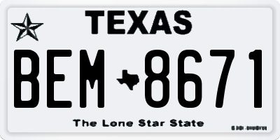 TX license plate BEM8671