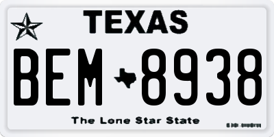 TX license plate BEM8938