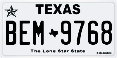 TX license plate BEM9768