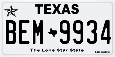 TX license plate BEM9934