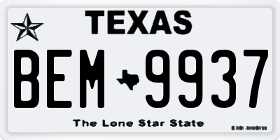TX license plate BEM9937