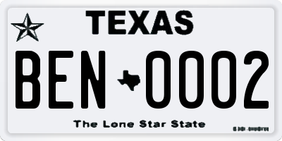 TX license plate BEN0002