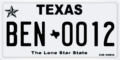 TX license plate BEN0012