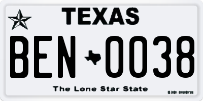 TX license plate BEN0038