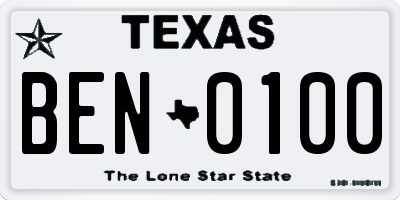 TX license plate BEN0100