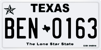 TX license plate BEN0163