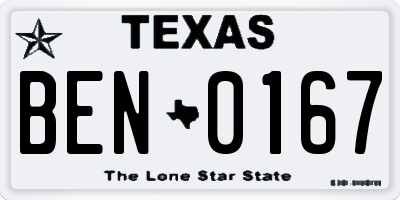 TX license plate BEN0167