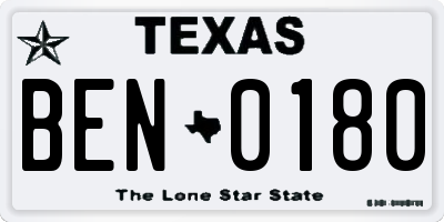 TX license plate BEN0180