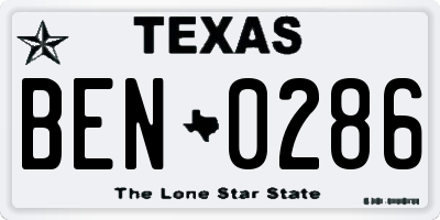 TX license plate BEN0286