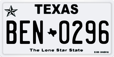 TX license plate BEN0296