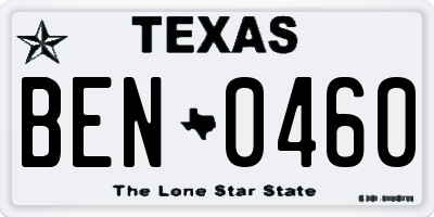 TX license plate BEN0460