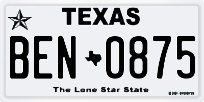 TX license plate BEN0875