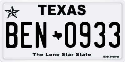 TX license plate BEN0933