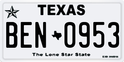 TX license plate BEN0953