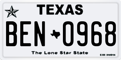 TX license plate BEN0968