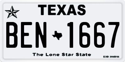 TX license plate BEN1667