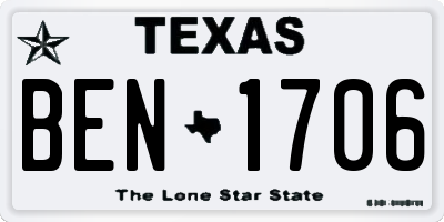 TX license plate BEN1706