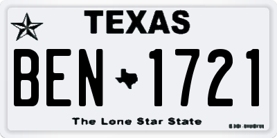 TX license plate BEN1721