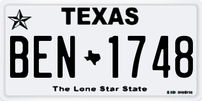 TX license plate BEN1748