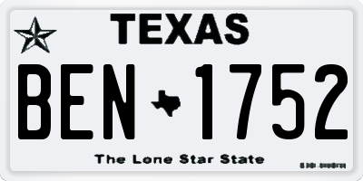 TX license plate BEN1752