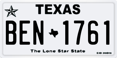 TX license plate BEN1761