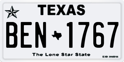 TX license plate BEN1767