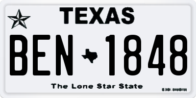 TX license plate BEN1848