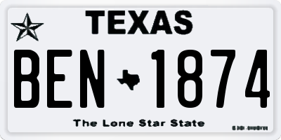 TX license plate BEN1874