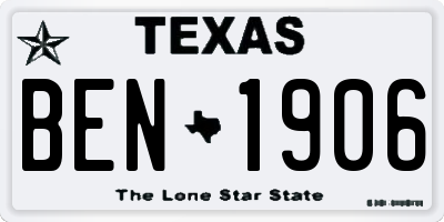 TX license plate BEN1906