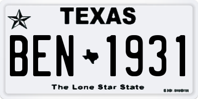 TX license plate BEN1931