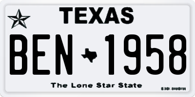 TX license plate BEN1958
