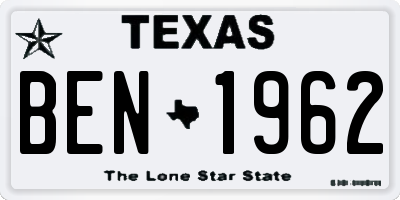 TX license plate BEN1962