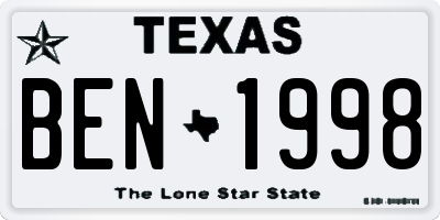 TX license plate BEN1998