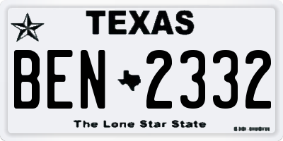 TX license plate BEN2332