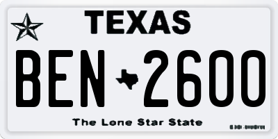 TX license plate BEN2600