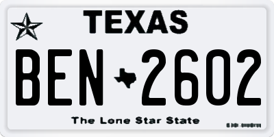 TX license plate BEN2602