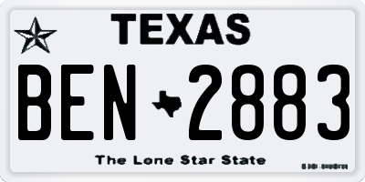 TX license plate BEN2883