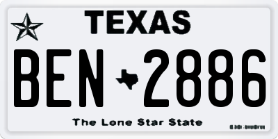 TX license plate BEN2886