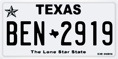 TX license plate BEN2919