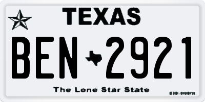 TX license plate BEN2921